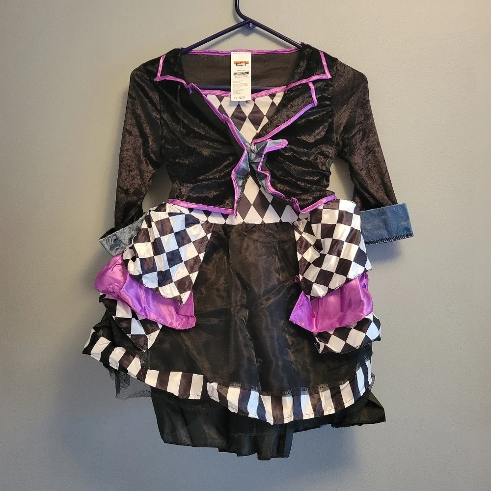 Kids Mad Hatter Costume Deluxe Alice Wonderland Dress Outfit L 10-12 Set